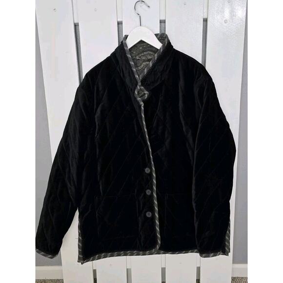 Koos Of Course Womens Reversible Quilted Paisley Black Velvet‎ Chore Jacket 1X - Picture 3 of 12